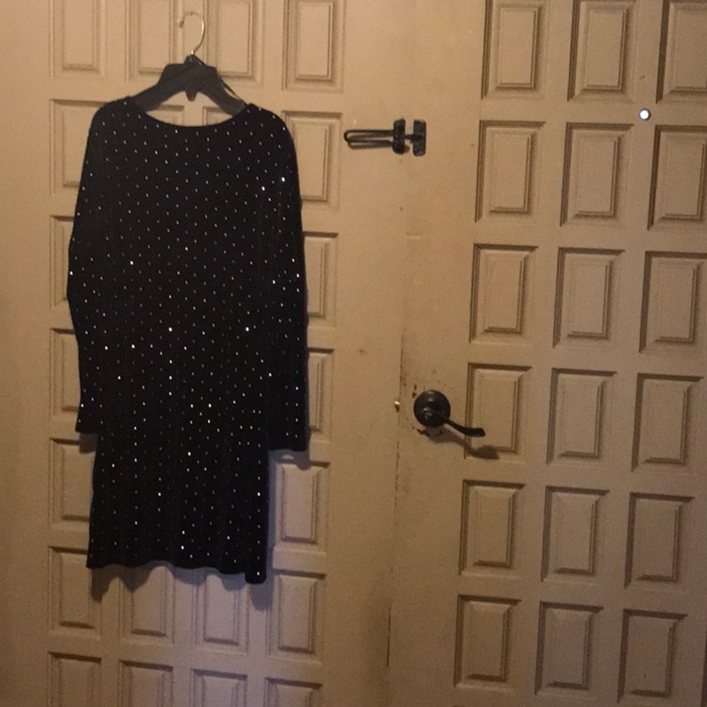 H&M Black Velvet Rhinestone Scoop Back Long Sleeve Cocktail Dress